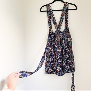 Vintage Print High Waist Shorts Pinafore (M)
